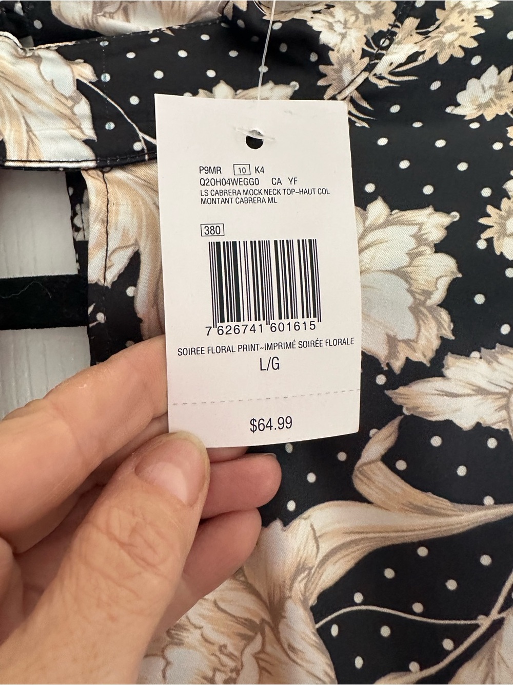 Guess by Marciano Black Floral Mock Neck Top with Cream Accents - Picture 3 of 6